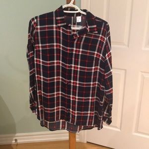 NWOT - Navy and red plaid button down shirt